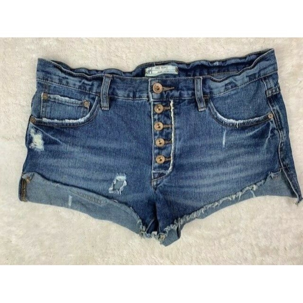 Free People Size 27 Women Button Fly Denim Jean Short Rip Torn Distress Cut Off